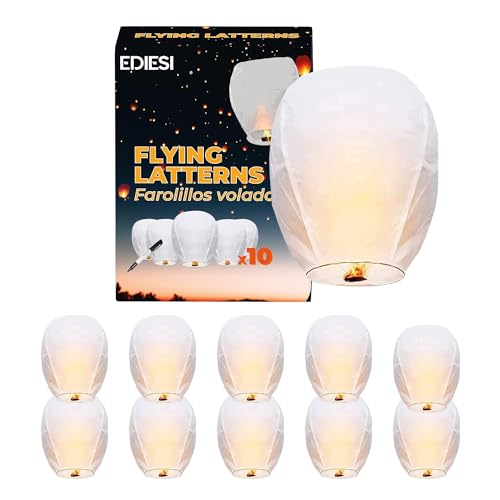 Lanternas Voadoras EDIESI (Branco - 10 Un) SHANGLI DONSAN INTERNATIONAL CO LTD - Suportes para velas - lanternas voadoras, trilha de luz, sonho, branco