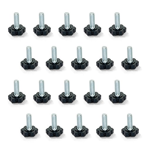 Conjunto de 20 Pernas para Móvel, EMUCA, D. 6 Mm, H 30 Mm, Aço e Plástico, Preto Emuca - Placas de base de poste - 20 pernas, reguláveis, rosca m6x30mm, base hexagonal