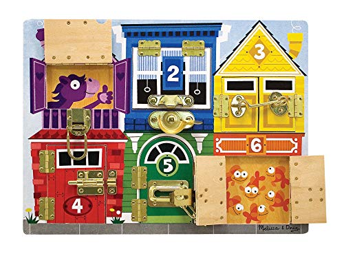 Jogo de Tabuleiro MELISSA & DOUG Wooden Locks Puzzle (2 Anos) Melissa & Doug - Quebra-cabeças - fechos, portas numeradas, cores, formas, números