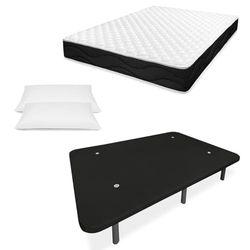 Cama Completa com Colchão AMUEBLATE ONLINE Venus (Preto - 135x190 cm) amuéblate online - Camas e estruturas de cama - 135x190 cm, preto, com colchão