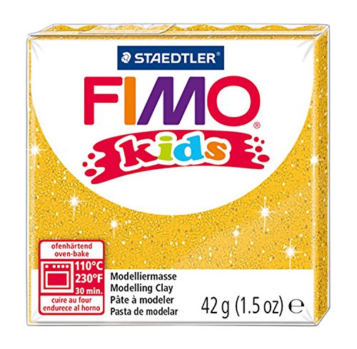Staedtler Fimo Kids Normal Block Gold Glitter 42G Staedtler - Materiais de cerâmica e escultura - macia, flexível, sem glúten, lavável