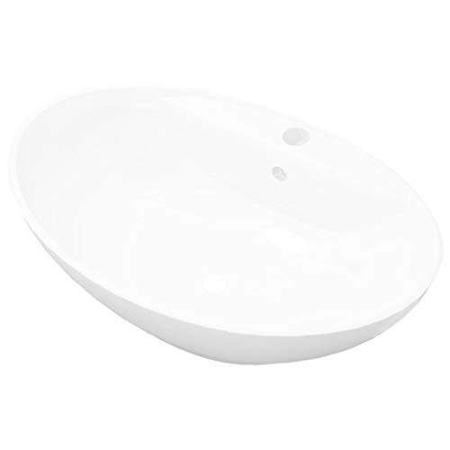 Lavatório de cerâmica oval Vidaxl com buracos para torneiras branco vidaXL - Acessórios de encanamento - cerâmica, oval, buracos, torneira