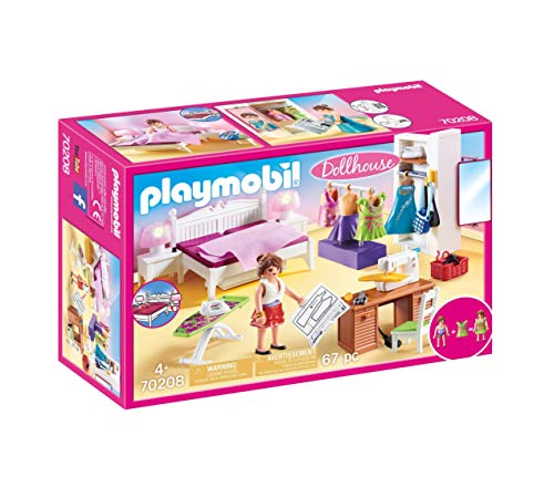 Playmobil Dollhouse 70208 Bedroom with Sewing Corner PLAYMOBIL - Brinquedos - quarto, costura, luzes noturnas, máquina de costura