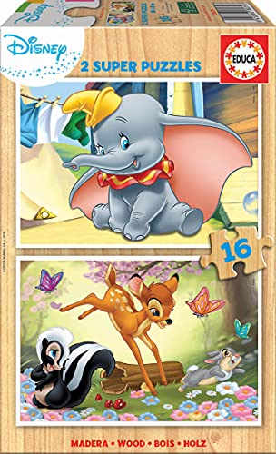 Puzzle EDUCA Dumbo Y Bambi 2 (Idade Mínima: 4 Anos - 16 Peças) EDUCA - Quebra-cabeças - madeira, 4 anos, 16 peças, disney