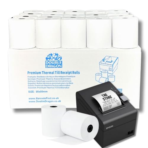 Etiquetas Térmicas DOUBLE DRAGON DDBK0035 BarcodeFirst.co.uk - Rolo de papel para recibos e máquinas de adição - 80x80mm, 60 etiquetas, papel térmico