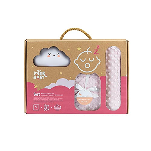 Conjunto de Acessórios para Bebé INTERBABY 100% Algodão (Rosa - 60 x 80 cm) Interbaby - Conjuntos de presente para bebê - algodão, relevo de bolhas, cojín antivento, luz nubem LED