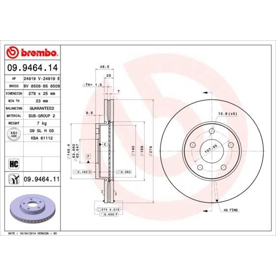 Disco de Freio para Motocicleta BREMBO 90946411 BREMBO - Peças de automóveis - disco freio, motocicleta, brembo, preto, alumínio