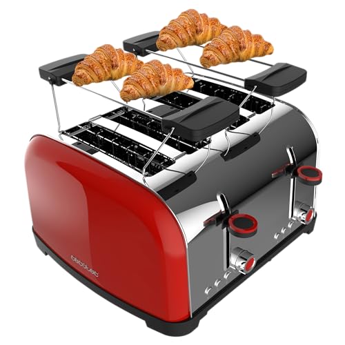Torradeira Cecotec Toastin' Time 1700 Double Red Cecotec - Eletrodomésticos de cozinha - torradeira, cecotec, toastin time 1700 double red, quatro ranhuras, capacidade quatro torradas, ranura larga, soporte para pãoes.