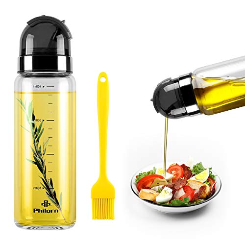Cristal 400 ml. Dispensador de Óleo com Escala e Bocal Anti-Gotejamento PHILORN - Dispensadores de óleo e vinagre - 400 ml, escala, anti-gotejamento, prateado