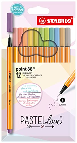 Marcadores Fineliner STABILO Point 88 Pastel Love Pack (12 Unidades) STE7B - Canetas - ponta fina, fibra metálica, linhas precisas, 12 unidades