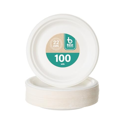 Conjunto de 100 Talheres de Cava de Açúcar BEST PRODUCTS BEST PRODUCTS - Pratos descartáveis - 100 talheres, biodegradável, branco, prato central