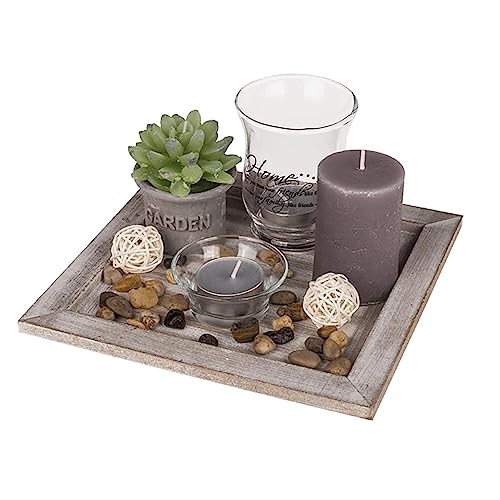 Peça decorativa para mesa de centro de madeira natural com portavelas ootb - Suportes para velas - madeira natural, portavelas, velas, pedras decorativas