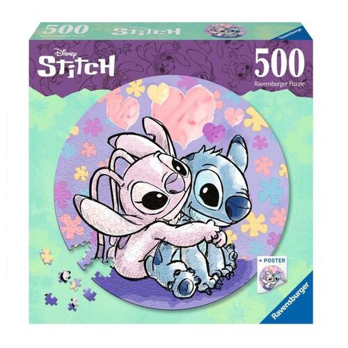 Puzzle RAVENSBURGER 00.018.678 (Idade Mínima: 8 Anos - 500 Peças) Ravensburger - Quebra-cabeças - 500 peças, circular, stitch, cartão