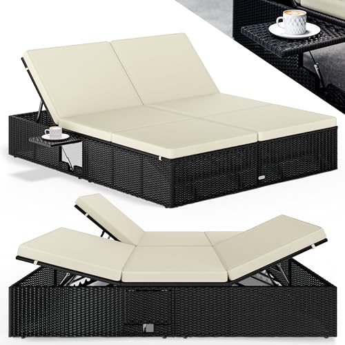 Conjunto de 2 Espreguiçadeiras Duplas em Poli-Rattan com Mesa CASARIA Casaria - Móveis de exterior - poli-rattan, mesa, duplas
