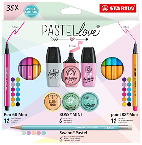 Estojo com 6 Marcadores Boss Mini Pastellove 2.0 Stabilo - Marcadores e marcadores de texto - 6 marcadores, stabilo point 88 mini, stabilo pen 68 mini, pastellove 2.0