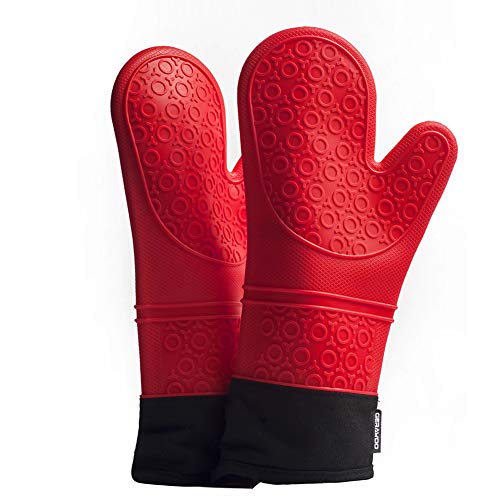 Luvas Cocina Silicone 2 Unidades (Vermelho) PUERHUI - Luvas de forno e pegadores de panelas - silicone, resistente ao calor, fácil de limpar, vermelho