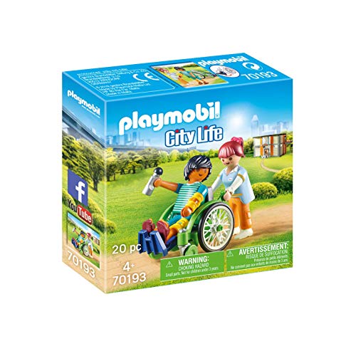Playmobil City Life 70193 paciente e cadeira de rodas PLAYMOBIL - Conjuntos de brinquedos - cadeira de rodas, almofadas, braços flexíveis, garrafa de água