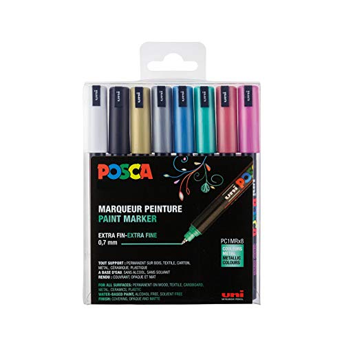 Caneta de Feltro UNI-BALL Posca Marker Metal 8 peças POSCA - Marcadores e marcadores de texto - caneta de feltro, uni-ball posca marker metal, 8 peças, tinta base água, cores vivas