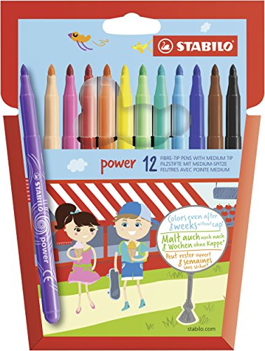 Caixa de 12 Marcadores STABILO Power Grip 2 mm Stabilo - Canetas - 12 marcadores, power grip, traço 2mm, escrita, desenho