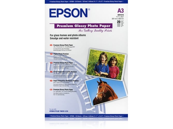 Papel Fotográfico EPSON Premium Glossy Photo Paper Din A3 255G/M² Epson - Papel de impressora e copiadora - papel fotográfico, epson, premium glossy, a3, 255g/m²