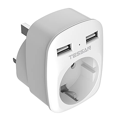 Adaptador de Viagem TESSAN 1USB2UK (Reino Unido - 2500 W - Preto) TESSAN Adaptador enchufe ingles a español uk Adaptador - Conversores e adaptadores de viagem - tomada eu/us, ca, usb, 3x tipo f