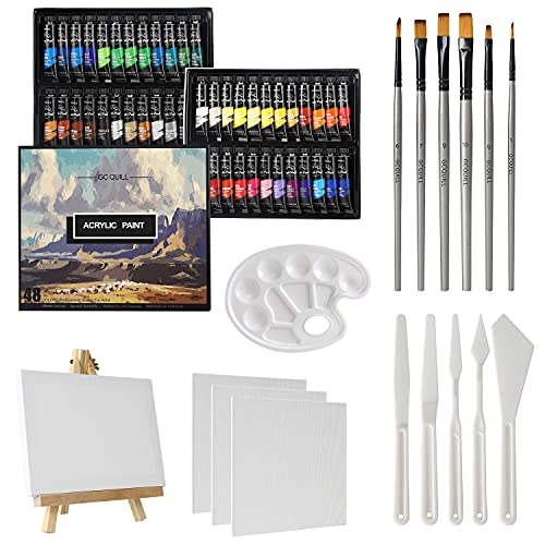Conjunto de 48 Tubos de Tinta Acrílica e 6 Pincéis - Quill GC QUILL - Tinta, tinta de arte e esmalte - tinta acrílica, 48 tubos, pincéis, quill
