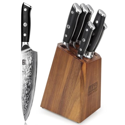 Conjunto de Facas e Bloco de Afiar SHAN ZU (Madeira) SHAN ZU - Facas de cozinha - madeira, inox, 5 facas, bloco de aferir