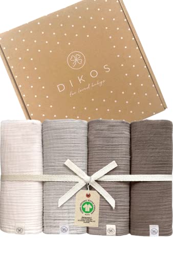 Conjunto de 4 Panos de Gaze DIKOS Cinzento Cálido (64 x 64 cm) DIKOS - Toalhas - conjunto, 4 panos, gaze, dicos, cinzento, cálido