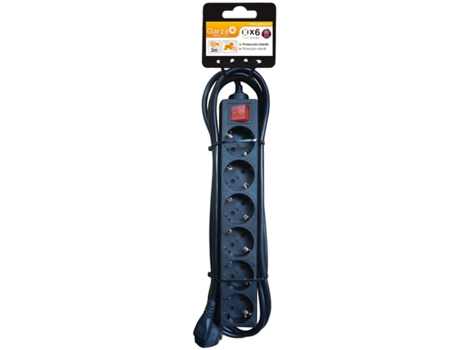 Extensão Elétrica GARZA POWER-BASE (1.5 mm² - 3 m) Garza - Filtros de linha e supressores de surtos - interruptor, 6 tomas, proteção infantil, 3 m