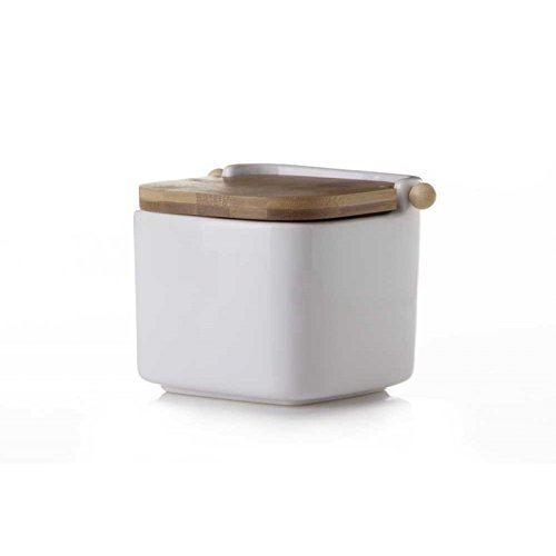 Salário de Mesa DCASA em Cerâmica Branco e Madeira D,casa - Saleiros e pimenteiros - cerâmica, branco, madeira