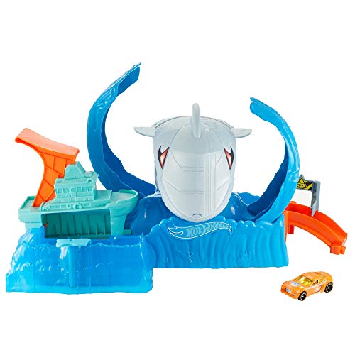 Pista de Carros HOT WHEELS 3 em 1 Tubarão Hot Wheels - Brinquedos - pista de carros, Hot Wheels, tubarão, cenário, mandíbulas, tanques de água