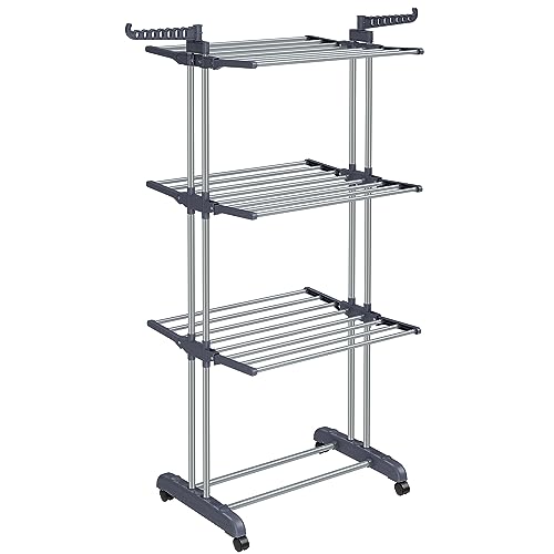Estendal de Roupa SONGMICS com Rodas (Cinzento - Alumínio - 64x126x172cm) SONGMICS - Aparelhos de lavanderia - alumínio, rodas, interiores/extériors, 100 kg
