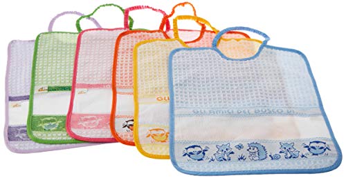 Toalha BUBABU 6 Baberos Com Goma Elástica (Algodão - Multicor) Almatex - Amamentação e alimentação - algodão, multicor, bebés, 6 babas