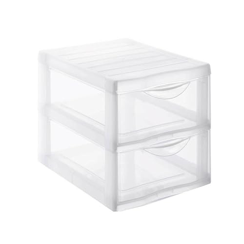 Armário Organizador SUNDIS (Branco - MDF) SUNDIS - Gavetas de armazenamento doméstico - MDF, duas prateleiras, duas gavetas, pés metálicos