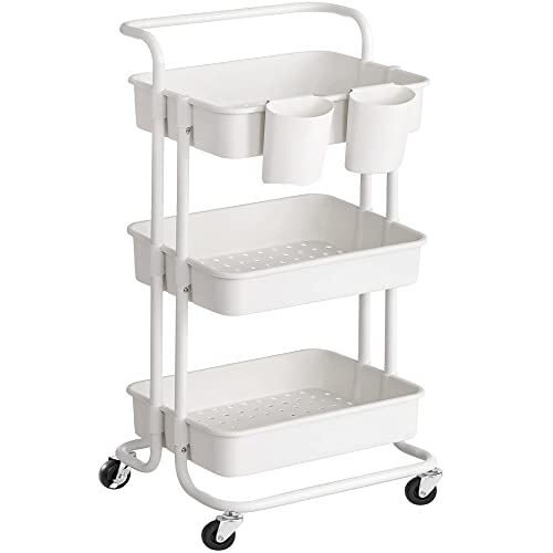 Carrinho de Cozinha SONGMICS com 3 Níveis (Branco - Aço e Plástico - 37x32.5x85 cm) SONGMICS - Carrinhos e ilhas - branco, aço, plástico, 3 níveis