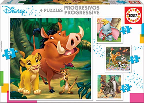 Conjunto de 4 quebra-cabeças 2D EDUCA BORRAS Disney Animais EDUCA - Quebra-cabeças de encaixar - quebra-cabeças, disney, animais, dificuldade