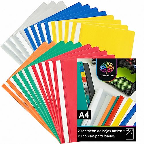 OfficeTree 20 x Capas de Arquivo Fastener Plástico A4 e 20 x Bolsas Transparentes A4 ILP GmbH - Pastas e capas de relatório - capas de arquivo, bolsas transparentes, plástico, a4