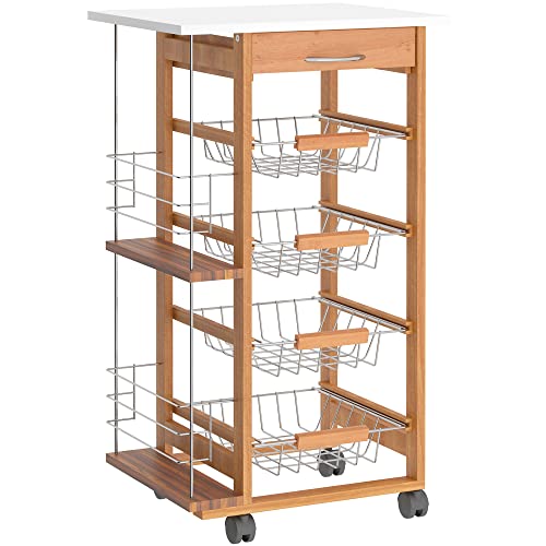 Carrinho de Cozinha HOMCOM | 47 x 37 x 83 cm - Madeira HOMCOM - Carrinhos e ilhas - rodas, gaveta, cestas extraíveis, prateleiras