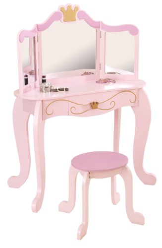 Mesa de Maquilhagem KIDKRAFT 76123 | Rosa KIDKRAFT - Penteadeiras de quarto - rosa, espelho central, cesto central, madeira