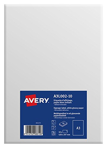 Etiquetas autocolantes AVERY A3L002-10 (Classificação e Arquivo) AVE - Papel de impressora e copiadora - autocolantes, a3, classificação, arquivo