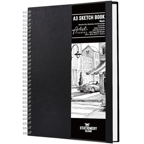 Caderno STATIONERY ISLAND Sketchbook A3 STATIONERY ISLAND - Papel de arte e artesanato - a3, capa cartão, páginas lisas, fecho elástico