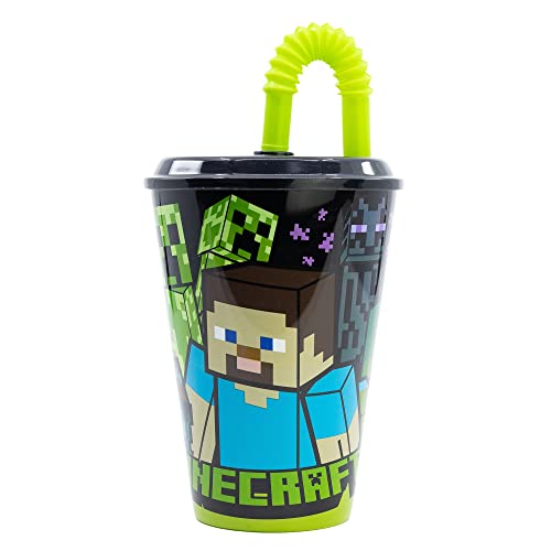 Caneca DISFRAZZES Infantil Reutilizável Com Tampa E Pajeta De Minecraft (430 Ml) Stor - Porta-alimentos e bebidas - reutilizável, tampa, 430 ml, plástico