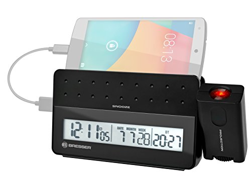 Rádio Despertador BRESSER Digital com Projetor e Porta USB (Preto) Bresser - Relógios de Parede - projecção, alarme duplo, porta USB, tempo local