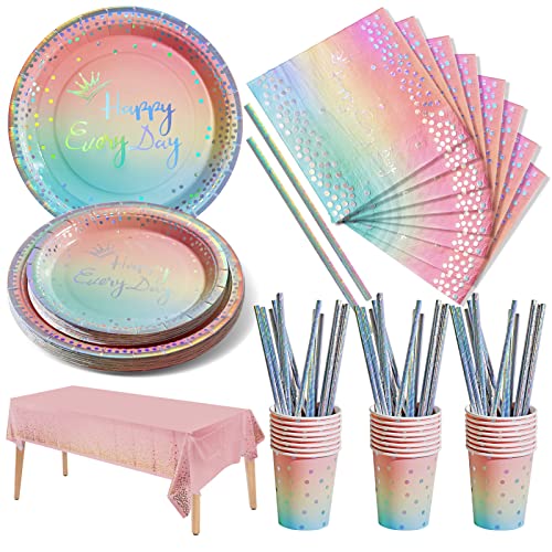 Conjunto de 126 Peças NKAIso Arco-Íris Gradient Party Set Nkaiso - Kits de festa - 126 peças, pratos, copos, toalhas, garfos