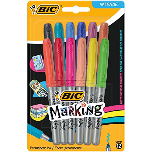 Conjunto de Marcadores Permanentes BIC Marking BIC - Marcadores e marcadores de texto - 12 cores, ponta cónica, tinta à base de álcool, permanente