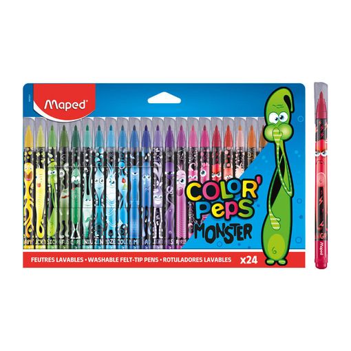Caixa MAPED 24 Marcadores Color's Peps Monster Maped - Marcadores e marcadores de texto - 24 marcadores, cores coloridas, pontas resistentes, à base de água