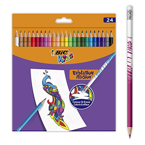 Lápis de Cor KIDS BUNTSTIFT Evolution Illusion BIC - Lápis - 24 lápis, buntstift, evolution illusion, goma, mina resistente