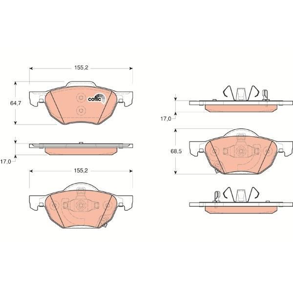 Pastilha de travão TRW AUTOMOTIVE GDB3355 TRW - Sistema de freios de veículos motorizados - lancia, alfaromeo, preto, 4 peças