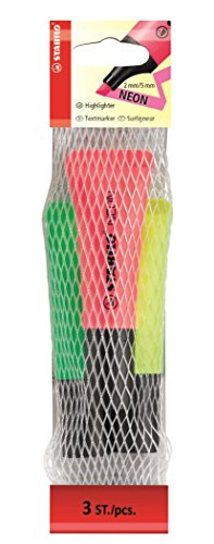 Marcador Fluorescente Ponta Fina Neon 3 Cores STABILO Stabilo - Marcadores e marcadores de texto - fluorescente, ponta fina, 3 cores, antissecação