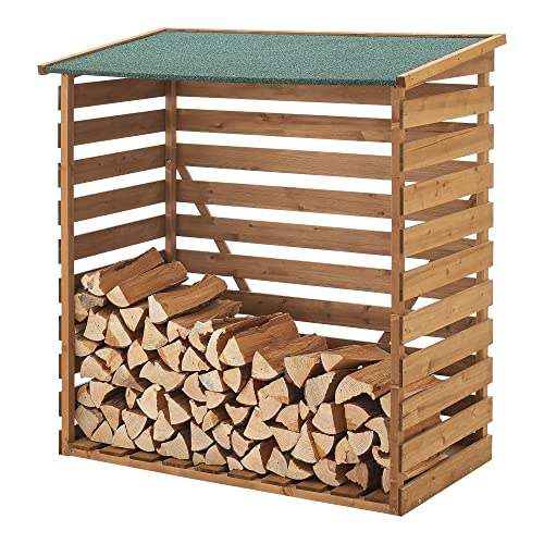 Suporte para Lenha Robusto com Cobertura Impermeável e Madeira de Abeto 123 X 116 X 64 Cm Natural Verde [en.casa] - Conjuntos de móveis de quarto - cobertura impermeável, madeira de abete, 123x116x64 cm